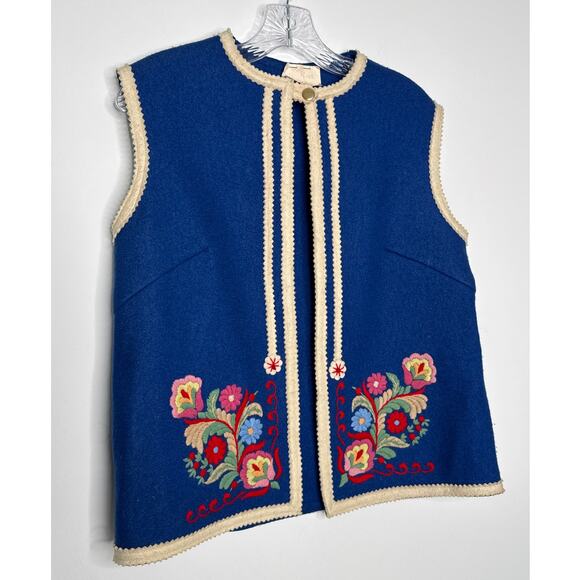 Vintage 70's Hungarian Folk Wool Vest Blue Embroidered Floral Trimmed medium - Picture 5 of 13